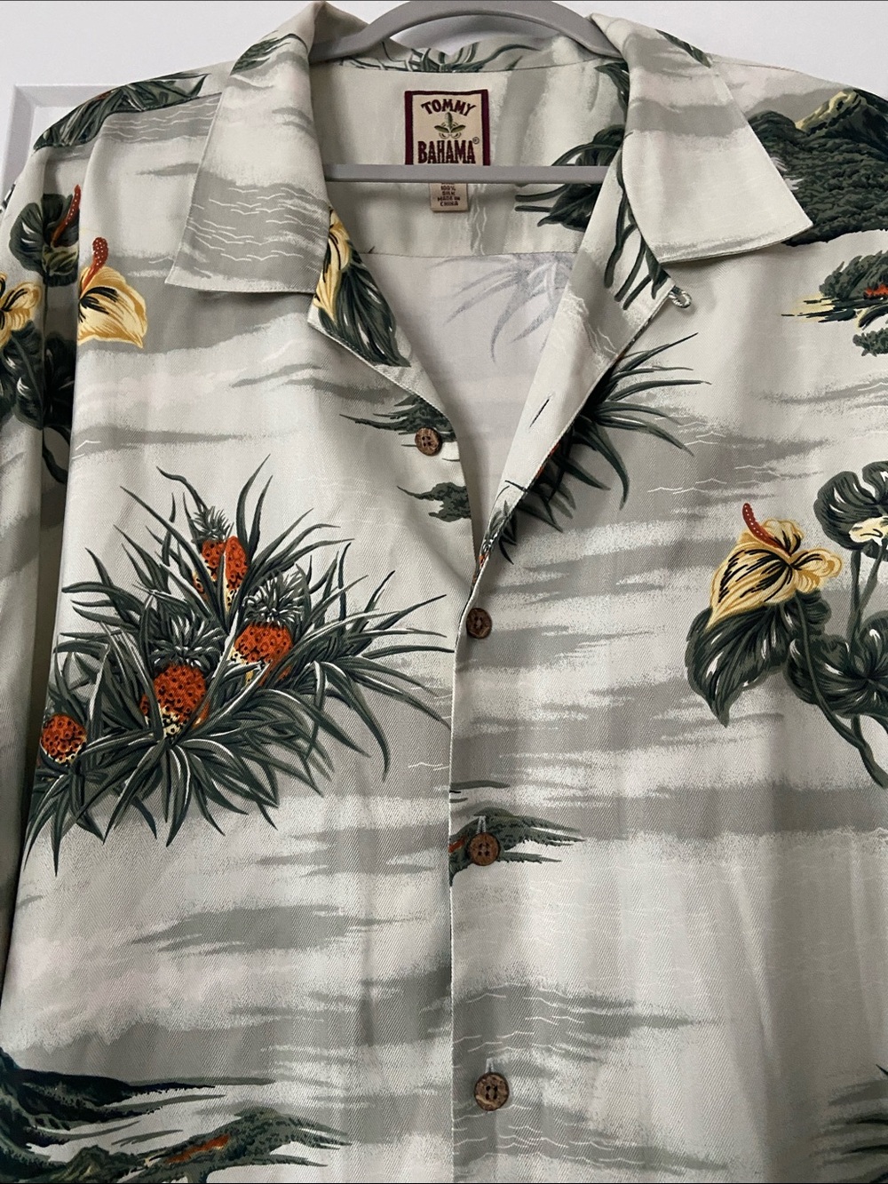 Tommy Bahama Cream  Shirt with Green Leaf Motif